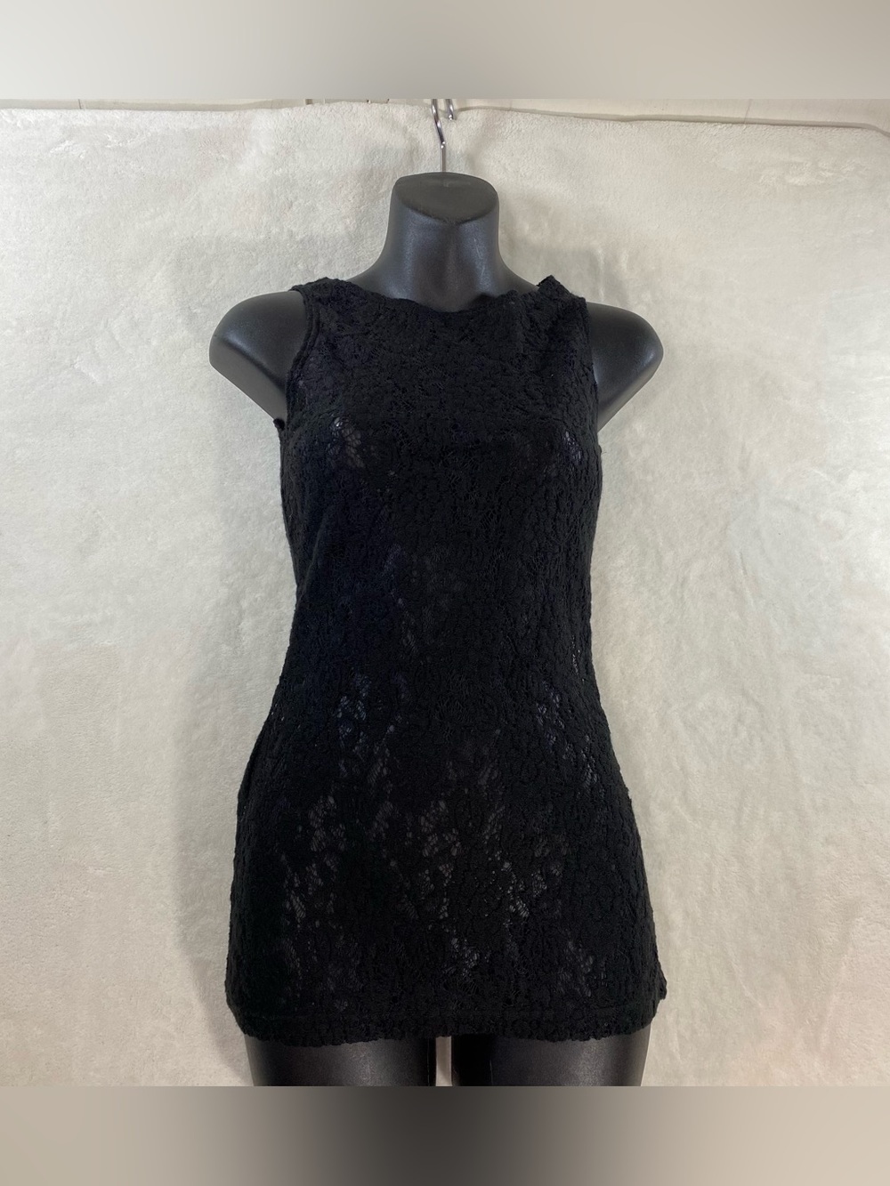 Prada 2011 Black Lace Sheer Knit Top Blouse Made In Italy Size IT 38 US 2